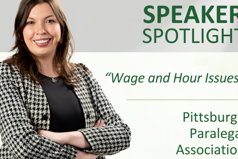 Speaker Spotlight, woman in checkered jacket speaking on Wage and Hour issues