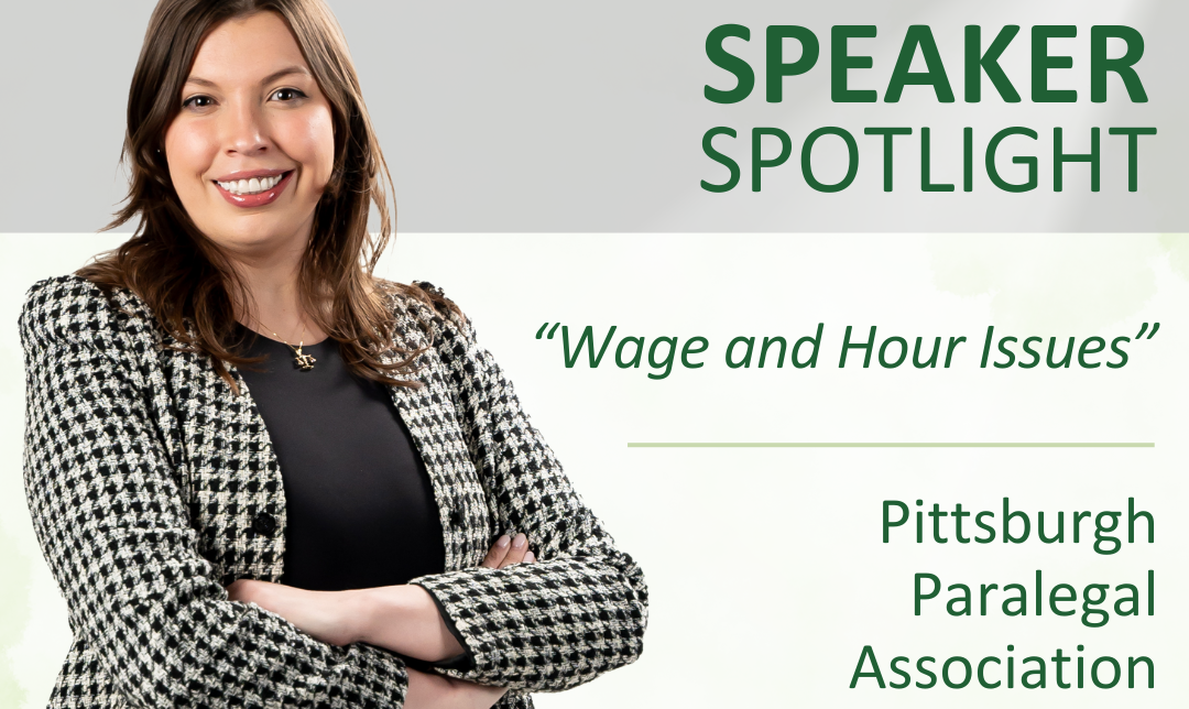 Speaker Spotlight, woman in checkered jacket speaking on Wage and Hour issues