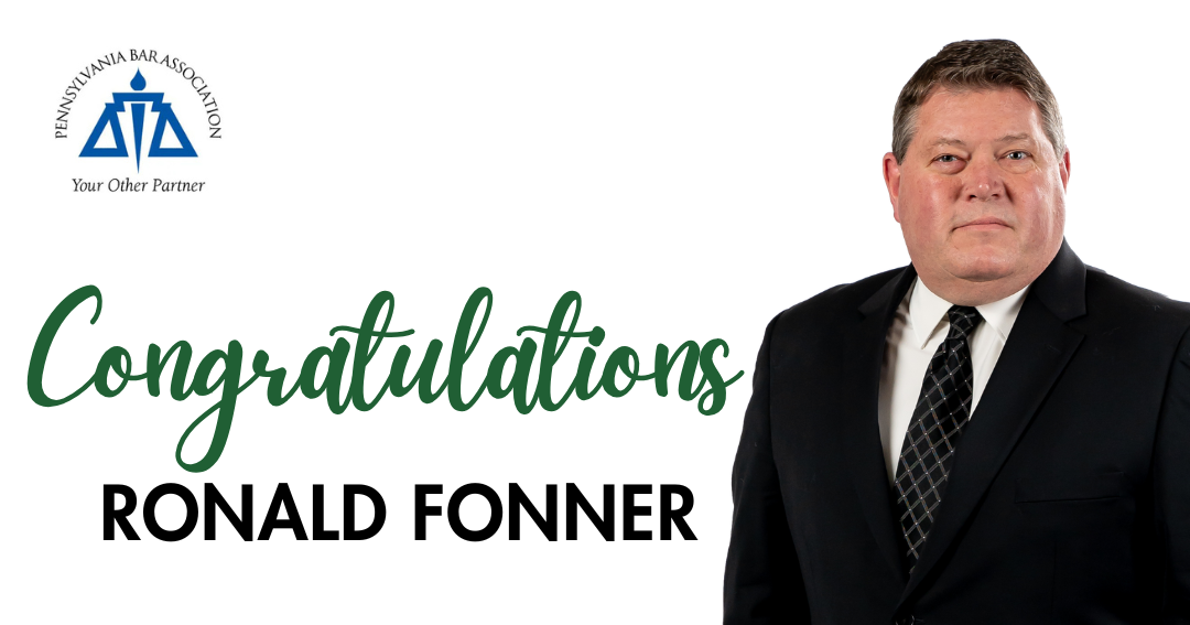 RJF Chair PBA WCS congratulations language with a photo of attorney Ron Fonner