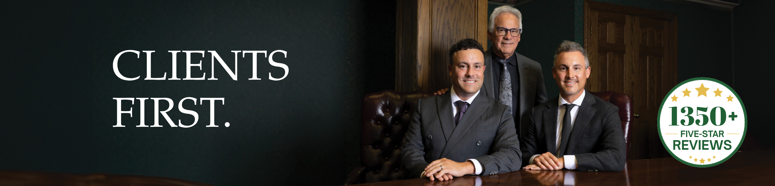 Clients First. Photo of father and two sons who are all attorneys