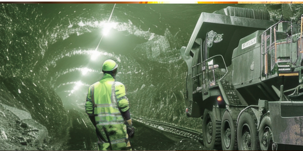 coal miner in tunnel with large equipment